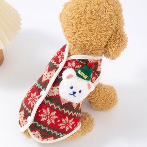 투니스 강아지 고양이 겸용 따뜻한 크리스마스 곰돌이 장식 조끼, S, 레드, 1개