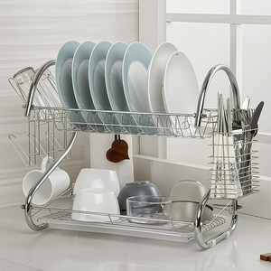 Tiger Pavilion S자 기둥 식기건조대 + 컵걸이 + 수저통 세트, 실버, 2단, 1개