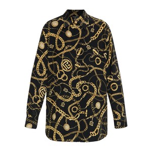 발망 체인 프린트 버튼 업 셔츠, 블랙계열+옐로우계열, France 34(KR 55)