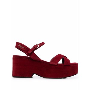페라가모 스트래피 플랫폼 블록 힐 샌들, US 9(KR 265C (Slim)), 레드계열