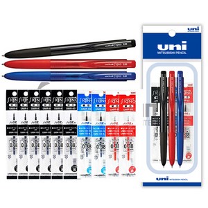 uni 시그노 노크 볼펜 UMN-155 리필 세트, 0.38mm 흑1청1적1+리필 흑6청2적2개 세트