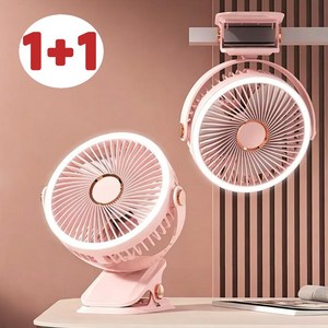 1+1 미니 무선 클립형 휴대용 선풍기 360도 회전 충전식 무드등 조명 다기능 탁상용 벽걸이 무소음 선풍기 유모차 캠핑