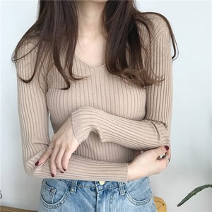 글램디아 골지 브이넥 긴팔 니트
