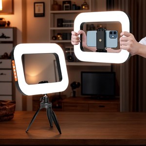 Tricasa 핸드폰 조명 사각틀 3가지 색온 밟기 조절 릴스 조명+ 휴대폰 홀더+삼각대 풀세트