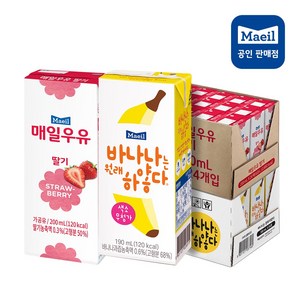 매일유업 매일 멸균우유 딸기24팩+바나나는 원래 하얗다24팩, 48개, 200ml