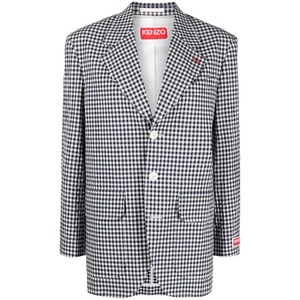 겐조 깅엄 체크 싱글 브레스티드 블레이저