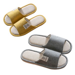 캘리웨이브 린넨 거실실내화 세트 2개 예쁜 북유럽 피카 거실화 세트 푹신한 발편한 여성 남성 커플 층간소음 방지 거실 실내화 실내 슬리퍼, 옐로우40+그레이4..., 1세트