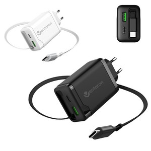 벤타론 GaN 65W C타입 케이블 일체형 내장형 초고속 2포트 멀티충전기