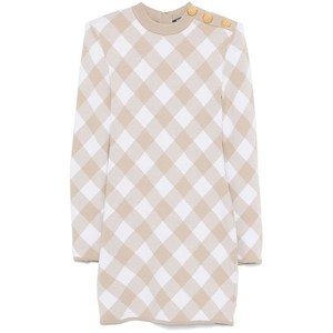 발망 체크 미니 드레스, 브라운계열+화이트계열, France 40(KR 66)