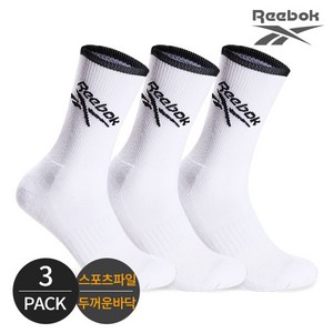 리복 남성 스포츠파일 라인배색 로고포인트 크루삭스 3P_WH, 3족세트_WH