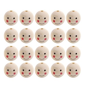 20PCS 천연 나무 구슬 귀여운 웃는 얼굴 패턴 DIY 보석 만들기 용품 스마일 얼굴 구슬 나무 둥근 구슬 DIY용, 20, 1개