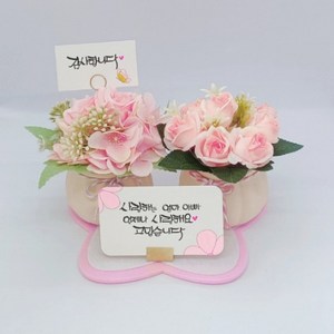 캘리그라피 납골당 꾸미기 봉안당 장식 미니 조화 화분 성묘 꽃 추모꽃 도자기 세라믹, 메모꽂이, 장미보라, 1개