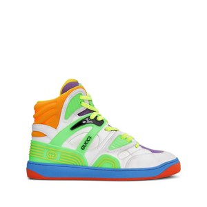 구찌 구찌 바스켓 하이탑 스니커즈, Italy 37(KR 240), 화이트계열+그린계열