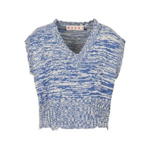 마르니 V넥 골지 티셔츠, 블루계열+화이트계열, Italy 42(KR 55-66)