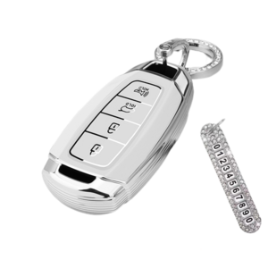 키에티 현대 코나 그랜저IG 4버튼 TPU 엣지 키케이스 + 큐빅번호판, SILVER+WHITE