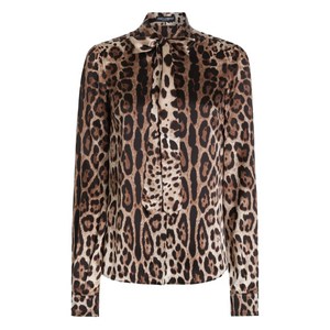 돌체앤가바나 레오파드 프린트 블라우스, 브라운계열+블랙계열, Italy 42(KR 55)