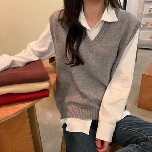스페이스제이 여성 봄 가을 오버핏 니트 조끼