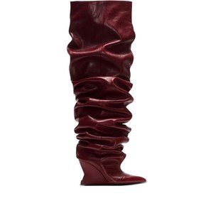 발망 카프스킨 주름 웨지 싸이하이 부츠 95mm, Europe 38(KR 250), 레드계열