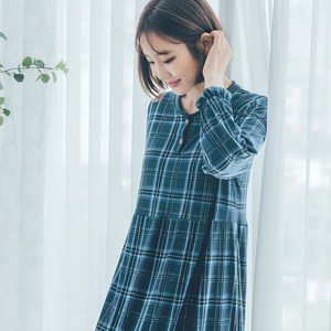 디에스도씨 여성용 피치 기모 긴팔 원피스 잠옷