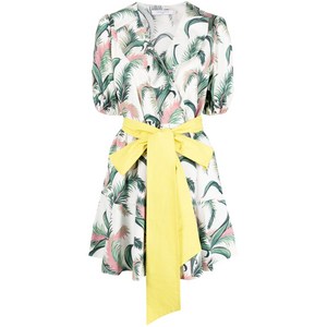 메종키츠네 나뭇잎 프린트 벨트 랩 스타일 드레스, 화이트계열+그린계열, FR 40(KR 66)