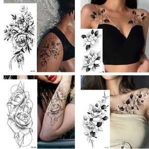 흑백 대형 타투스티커 12종세트 장미 꽃 여름 패션, 흑백12종(rose), 1세트