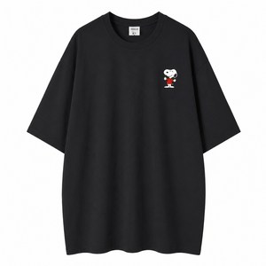 스누피 남녀공용 오버핏 캐릭터 라운드 반팔티 빅사이즈 데일리 루즈핏 커플 라운드 티셔츠 남자 여성 롱티 단체 티 스몰피너츠