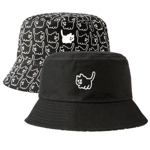 엑스오엑스 캣 여성 골프 버킷햇 벙거지모자 리버시블 양면 버킷햇, 블랙 캣, 56cm, 1개