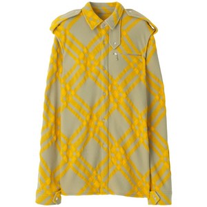 버버리 체크 패턴 울 혼방 셔츠, 그레이계열+옐로우계열, UK 6(KR 44-55)