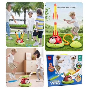 무당벌레 3in1 어린이 줄넘기 고리 링 던지기 로켓 운동 놀이 세트, 1개