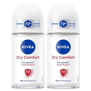 니베아 데오드란트 롤온 드라이 컴포트 여성용 50ml 72시간 지속 보송함, 50ml, 2개