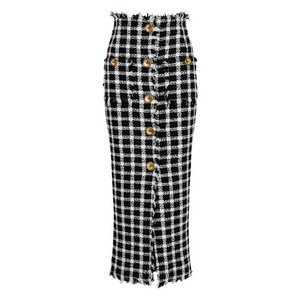 발망 버튼 트위드 스커트, 블랙계열+화이트계열, France 36(KR 55)