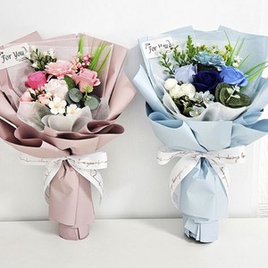 비누꽃다발 축하꽃 입학선물 졸업선물 조화꽃다발 인형 꽃다발 비누꽃, 핑크