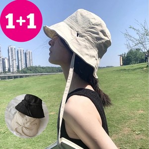 1+1 반하나핏 무지 스트랩 버킷햇 여름 등산 캠핑 바스락 모자