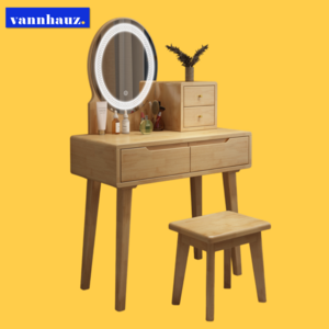 반하우즈 고무나무 원목 화장대 세트 미니 수납화장대, 내추럴오크(L)+LED거울