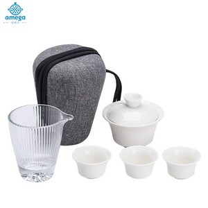 AMEGA 휴대용 다기 세트 7종 유리 다구 세트 도자기 티팟세트