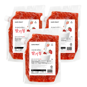(국산) Cafe Fruit 과육이 살아있는 우유에 타먹는 국산 딸기청 1KG, 3개
