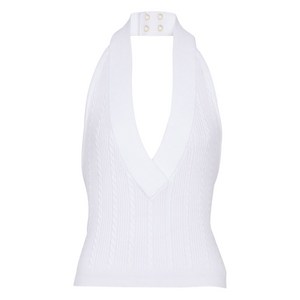 발망 케이블 니트 홀터넥 탑, 화이트계열, France 40(KR 66)