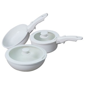 Leicast 원터치 탈착 손잡이 논스틱 냄비 3종 세트, 우유 팬 + 프라이..., 화이트, 1세트