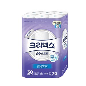 크리넥스 천연펄프 순수 3겹 소프트 롤화장지 27M, 30m, 30개입, 1개