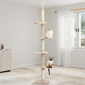 PAWZ Road 5단 대형 플러시 패브릭 심플 캣폴 천장 고정형 높이 조절 캣타워 238CM-275CM, 베이지, 1개