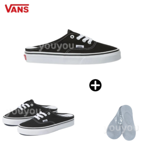 [YUYU] VANS 반스 남여공용 Authentic 어센틱 뮬 블랙 + 페이크삭스 1P