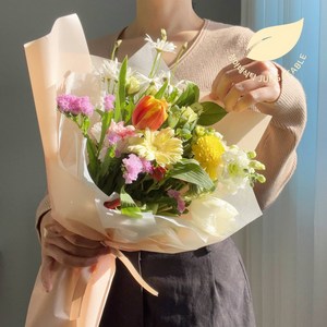 생일 졸업식 입학식 축하 생화 꽃다발+투명가방, 중형꽃다발+투명가방
