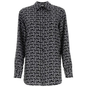 버버리 B 실크 셔츠, 블랙계열+실버계열, UK 6(KR 44-55)