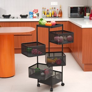 Eabei 이동식 트롤리 수납함 회전 철제 수납장 5단, 블랙, 1개