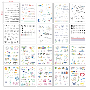 젤리라인 반영구 워터밤 타투스티커 작은헤나 감성타투 귀여운 스타일, 컬러 타투스티커 20장, 300개