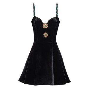 발망 주얼 장식 벨벳 미니 드레스, 블랙계열, France 40(KR 66)