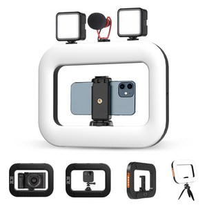 KC인증 핸드폰 조명 사각틀 3가지 색온 조절 TikTok 너튜브 라이브 셀카 방송 촬영 조명 라이트 조명+ 휴대폰 홀더+삼각대 풀세트