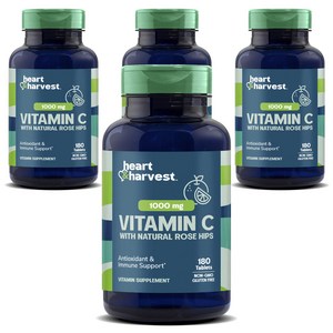 Heart & Harvest 1000mg 비타민 C 내추럴 로즈 힙 포함 타블렛, 180정, 4개
