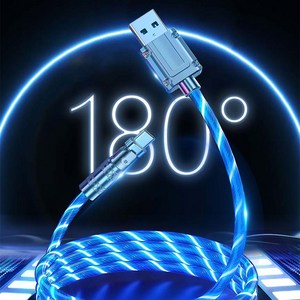 LED 발광 고속 충전케이블 1m 180도 회전 충전선 usb 핸드폰 충전기, 8핀, 그린, 1개, 100mm