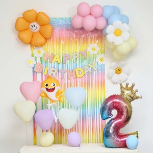[피앤비유니티]스마일데이지 풍선스탠드 생일장식커튼세트 펌프포함, 1세트, 30-2)아기상어 마카롱커튼세트2